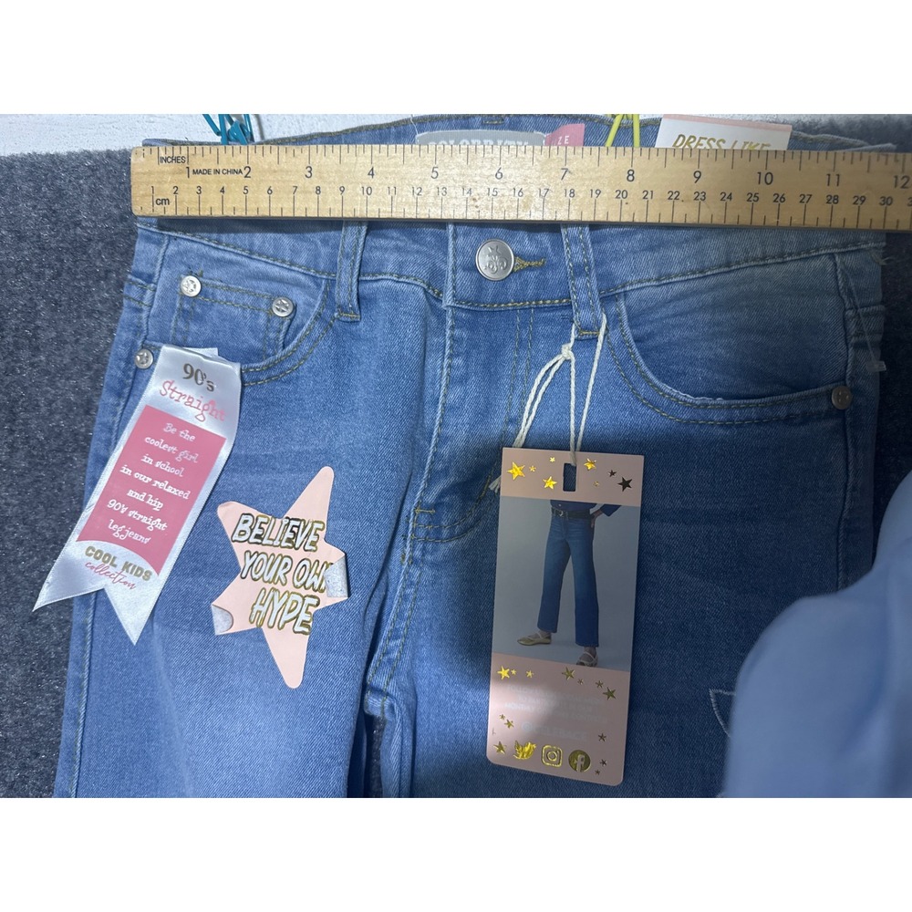Celebrity Ace Girls 90s Straight Leg Jeans Light NWT Floral Embroidered Size 14 - Picture 9 of 10